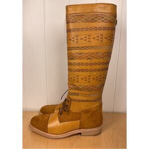 Cobra Society Brown Tall Riding Boots Lazar Cut Detailing NWOB Size EU 41/42